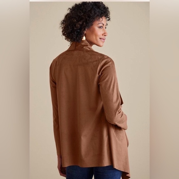 Soft Surroundings Shape Drape Faux Suede Jacket in Saddle Brown-Size L | NWT - Picture 2 of 8